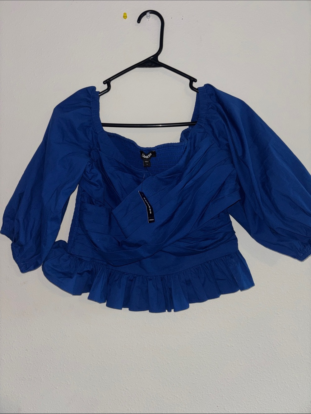 Express Blue Peasant Blouse with Ruffle Hem
